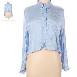 Zara Blue Cropped Button Down Shirt with Dress Collar